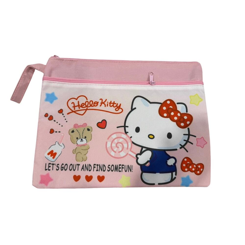 Hello Kitty Sanrio canvas very sturdy documents/sheets folder zippers and strap